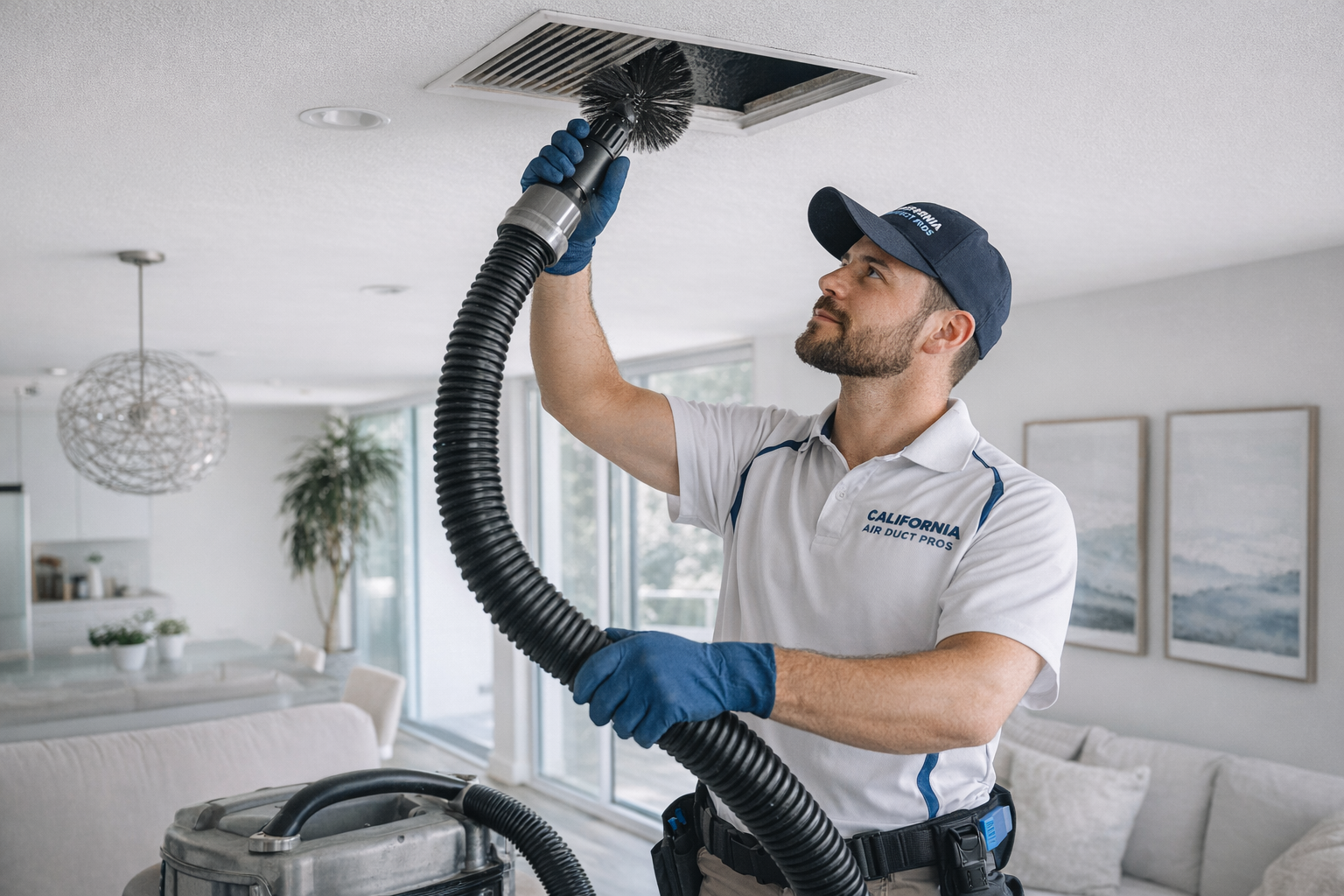 Professional Air Duct Cleaning California technician servicing a home